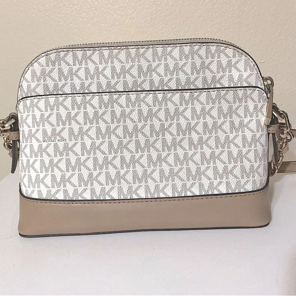 MICHAEL KORS Logo Stripe Dome Crossbody Bag Buttermilk Multi